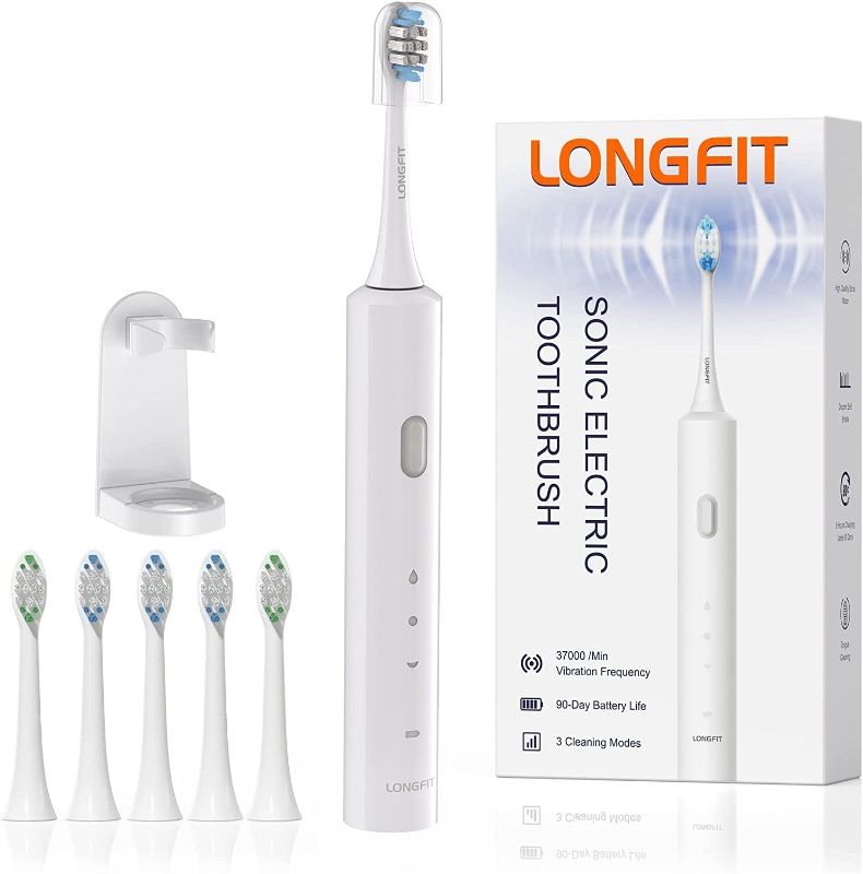 Photo 1 of LONG FIT Electric Toothbrush for Adult Ultrasonic, Basic 90 Days Standby 37000VPM Clean Massage Sensitive Modes with 5 Replacement Toothbrush Heads
