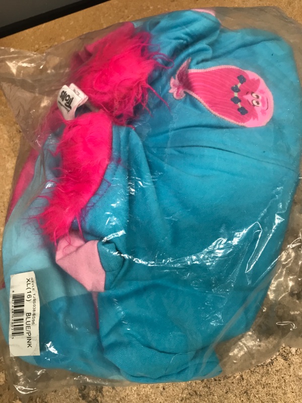 Photo 2 of DreamWorks Girls' Movie Poppy Costume Zip Hoodie with Faux Fur on Hood size xk- 16 Blue/Pink