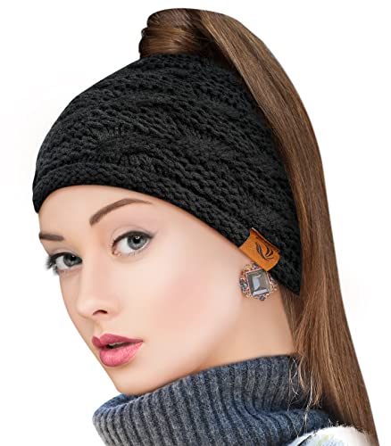 Photo 1 of 2pk- URECOVER Women Ponytail Hat Beanie with Hole: 2in1 Christmas Stocking Stuffers Gifts for Women Winter Knit Cap Teen Girl Pitch Black