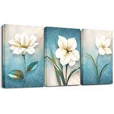 Photo 1 of YouZe Bathroom Decor Wall Art Pictures For Bathrooms Floral Canvas Wall Art Bathroom Wall Decor Canvas Printed Matter With Wooden Frame Ready to Hang 12x16Inchesx3Pcs