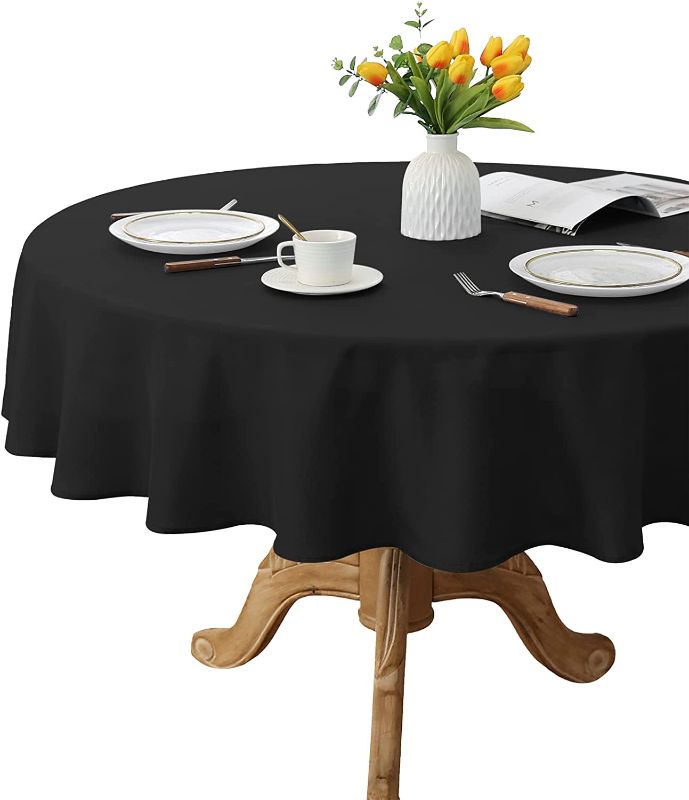 Photo 1 of *** bundle of 2 **** nCWK Black Round Table Cloth - 60 Inch in Washable Polyester Round Tablecloth - Great for Dining Table,Buffet,Camping,Restaurant and Parties