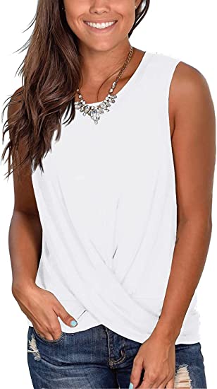 Photo 3 of Ebifin Womens Sleeveless Tank Tops Twist Knot Loose Casual Round Neck Solid Color Tunic GREY SIZE X-LARGE 