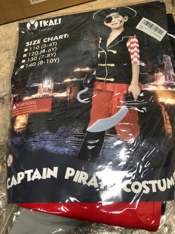 Photo 1 of Boys Pirate Costume Set, Skull Crossbones Striped Caribbean Buccaneer Outfit, Captain Jack Pretend Play Suit- 4-6 y 