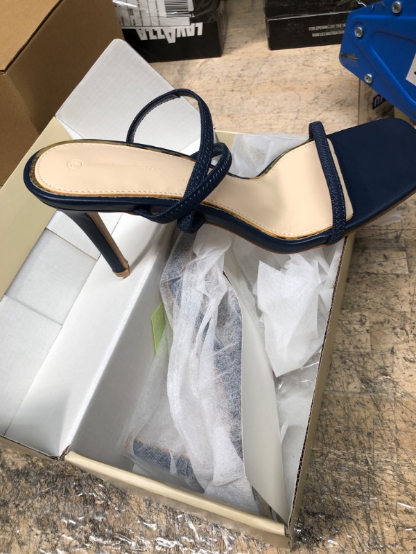 Photo 1 of Ermonn Women's Square Toe Heeled Sandals Slip On Crisscross Strap Slingback Stiletto Heels Mules Size 9.5 navy blue 