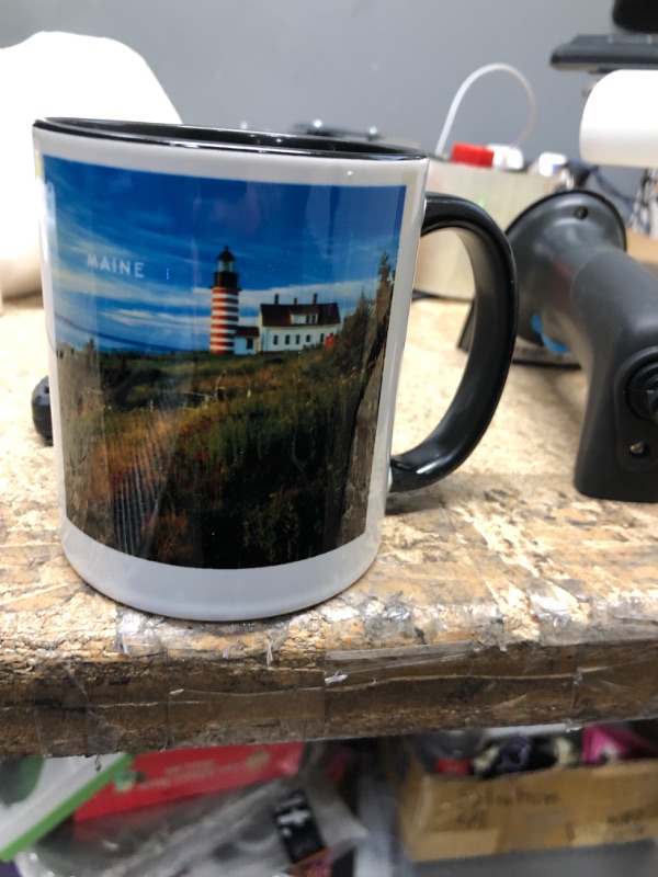 Photo 2 of 3dRose mug_80867_4 "Quoddy Head Lubec Maine Lighthouse" Two Tone Black Mug, 11 oz, Multicolor