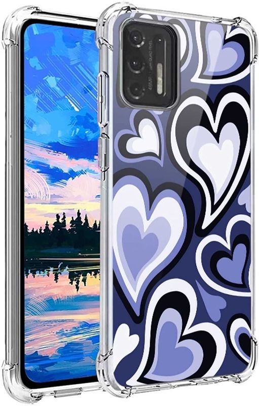 Photo 1 of Compatible with Moto G Stylus 2021 Case,Indie Purple Love Hearts Coffee Latte Swirl Valentines Pattern Design for Moto Case Women Girls,Soft TPU Protective Stylish Shockproof Case for Moto