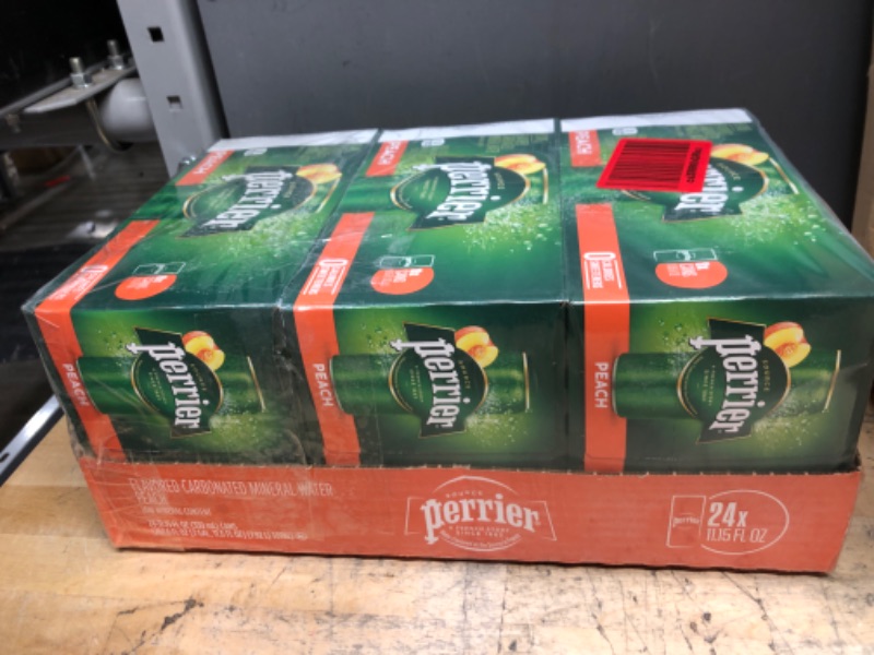 Photo 2 of 3 PACKS - PERRIER Peach Flavored Carbonated Mineral Water, 11.15 FL Oz Can, 8 Cans. 