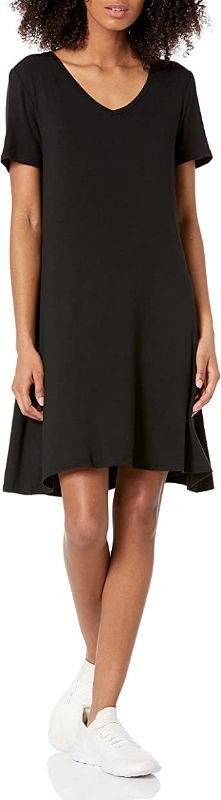 Photo 1 of  Women's Casual Loose Plain Pleated Long Dress Short Sleeve Midi Dresses, Size L 