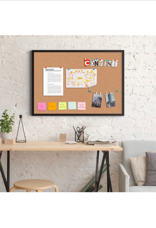 Photo 1 of Cork Board Bulletin Board 36 x 48, BROWN Wood Framed Corkboard, Office Board for Wall Cork, Large Wall Mounted Notice Pin Board with 18 Push Pins for School, Home & Office