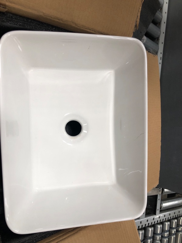 Photo 2 of * Damaged* VCCUCINE Rectangular Vessel Sink, 16"X12" Small Bowl Bathroom Vessel Sink, White Ceramic Lavatory Above Counter Art Basin Vanity Sink