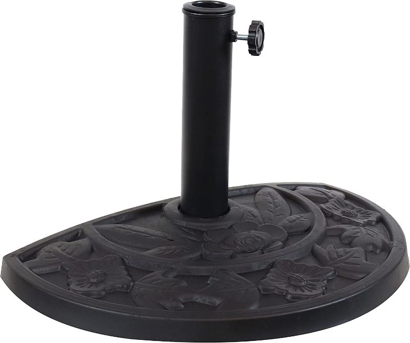 Photo 1 of Sunnydaze Half Round Patio Umbrella Stand for Half Patio Umbrellas - 19-Inch Half Moon Patio Umbrella Base - Floral Resin - Black
