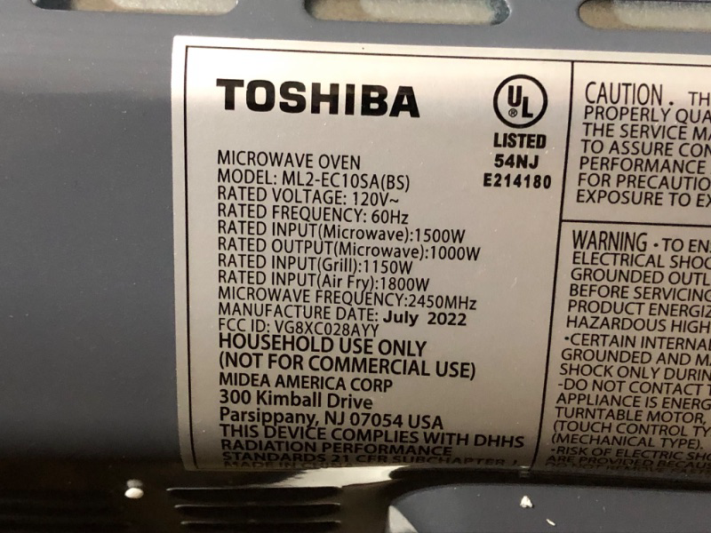 Photo 5 of **USED**POWERS ON**
TOSHIBA ML2-EC10SA(BS) 8-in-1 Countertop Microwave 