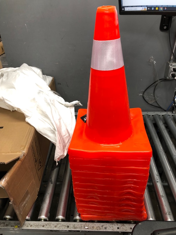 Photo 2 of [ 12 Pack ] 18" Traffic Cones Plastic Road Cone PVC Safety Road Parking Cones Construction Cones Weighted Hazard Cones Orange Safety Cones Field Marker Cones Parking Barrier Traffic Cones (12)
