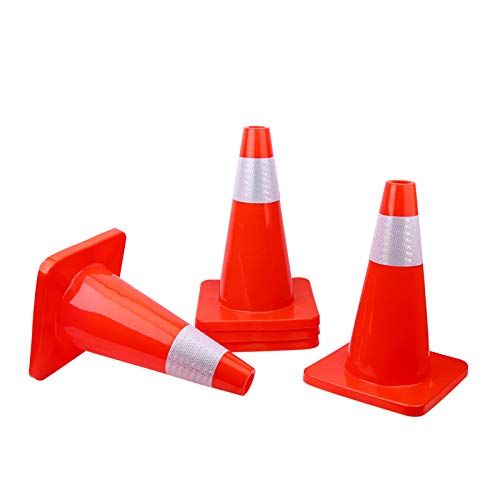 Photo 1 of [ 12 Pack ] 18" Traffic Cones Plastic Road Cone PVC Safety Road Parking Cones Construction Cones Weighted Hazard Cones Orange Safety Cones Field Marker Cones Parking Barrier Traffic Cones (12)
