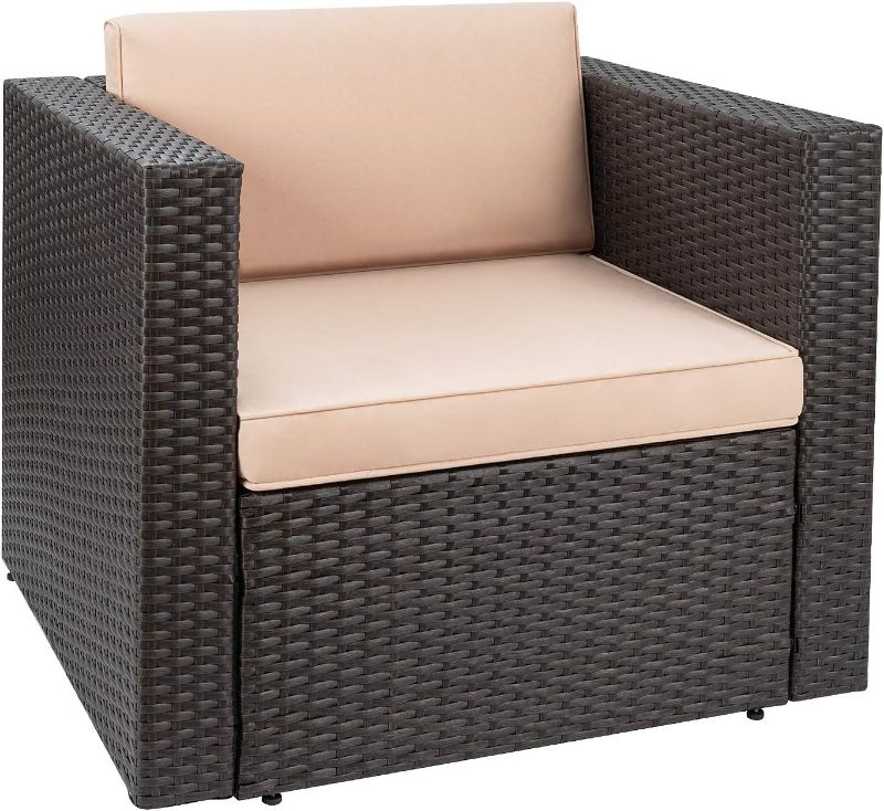 Photo 1 of **MISSING LEGS**
Cemeon 3-Piece Patio Bistro Set Outdoor Conversation Set, Brown Wicker Porch Chairs Set Garden Furniture with Coffee Table (Beige Cushion