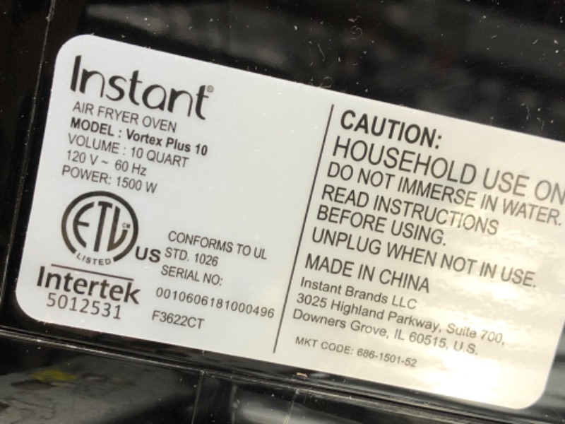 Photo 1 of Instant Vortex Plus Air Fryer Oven 7 in 1 with Rotisserie, 

**COOKWARE NOT INCLUDED**