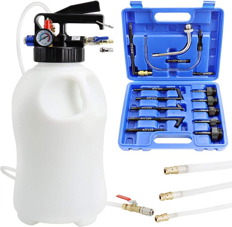 Photo 1 of 10L Pneumatic Fluid Extractor Dispenser Set ATF Refill Tool Kit for Changing Oil in Engine Transmission Differential Transfer Case Gear Gearbox Power Steering Coolant with Pump Assembly Tank