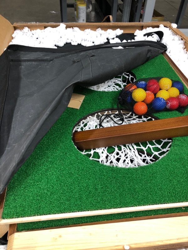 Photo 3 of **** WOOD PIECE BROKEN BUT CAN BE GLUED*** GoSports BattleChip Versus Golf Game - Includes Two 3 ft x 2 ft Targets, 16 Foam Balls, 2 Hitting Mats, Scorecard and Carrying Case