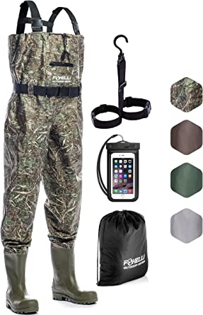 Photo 1 of Foxelli Chest Waders – Camo Hunting Fishing Waders for Men and Women with Boots, 2-ply Nylon/PVC Waterproof Bootfoot Waders- size 12 