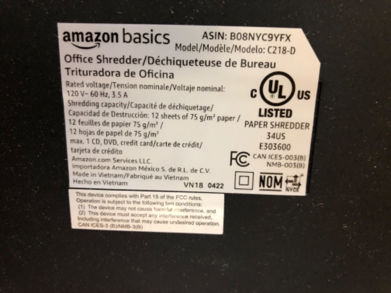 Photo 4 of Used only printer  *** Amazon Basics 12 Sheet Micro-Cut Paper,Credit Card and CD Shredder for Office/Home