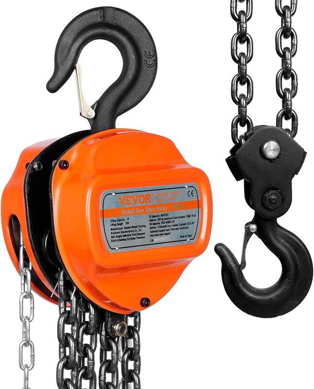 Photo 1 of VEVOR Manual Chain Hoist, 2 Ton 4400 lbs Capacity 10 FT Come Along, G80 Galvanized Carbon Steel with Double-Pawl Brake, Auto Chain Leading & 360° Rotation Hook, for Garage Factory Dock