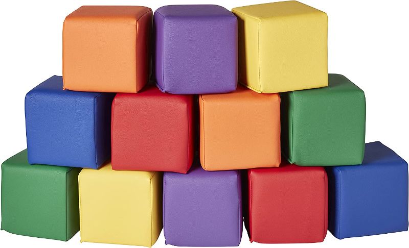 Photo 1 of * See Notes * ECR4Kids SoftZone Patchwork Toddler Building Blocks, Foam Cubes, Assorted, 12-Piece 