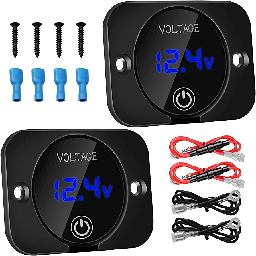 Photo 1 of 2 Pack Upgraded LED Digital Voltmeter with Touch Switch, DC 12V 24V Car Voltmeter LED Digital Display Waterproof Voltmeter Panel Voltage Monitor for Boat Marine Vehicle Motorcycle Truck ATV UTV Car