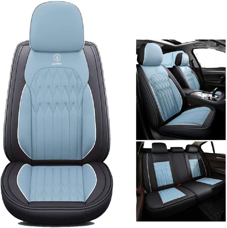 Photo 1 of "N/A" ASEAUTO 03 Leather Car Seat Covers Cartoon Full Set Universal Fit 5 Seats Car Surrounded Waterproof Leather Car Seat Covers Protector Adjustable Auto Seat Cushions for Gift(Black&Blue)
