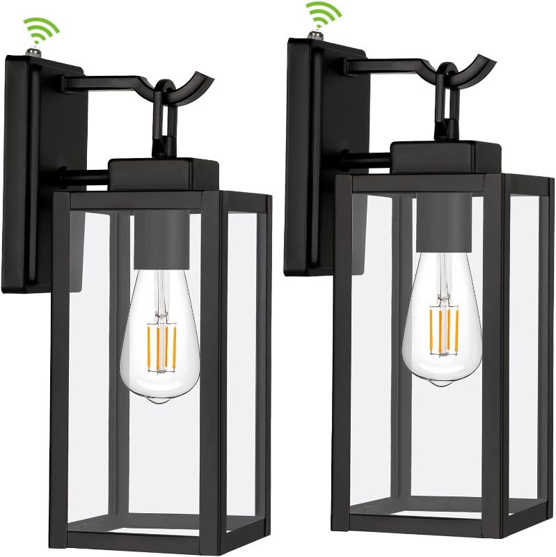 Photo 1 of hykolity Outdoor Wall Lantern, Dusk to Dawn Exterior Wall Light, Matte Black Anti-Rust Wall Sconce Lighting Fixture, Wall Mount Light with Clear Glass Shade, ETL Listed for Porch Entryway, Front Door
