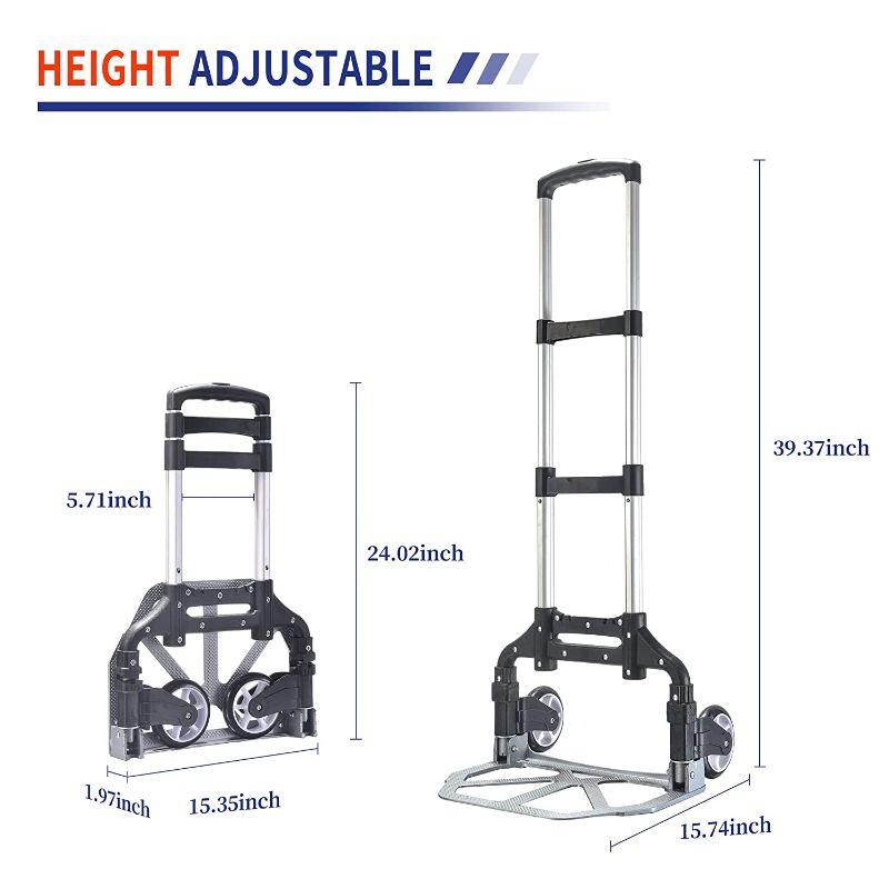 Photo 1 of 150lbs Folding Hand Truck Dolly, Aluminium Portable Folding Dolly cart with Bungee Rope,Black Platform Truck
