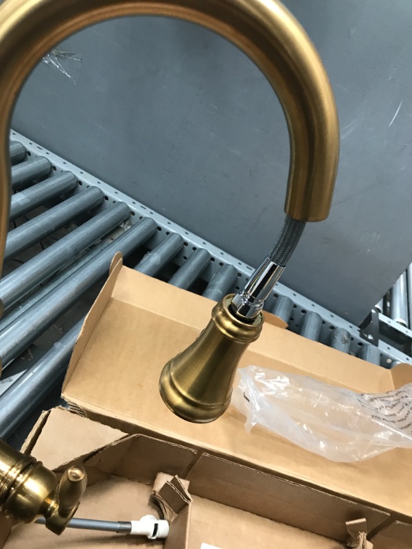 Photo 2 of **SEE PICTURES BROKEN PIECE** Moen Weymouth Brushed Gold One-Handle Traditional Pulldown Kitchen Faucet with Power Boost , S73004BG
