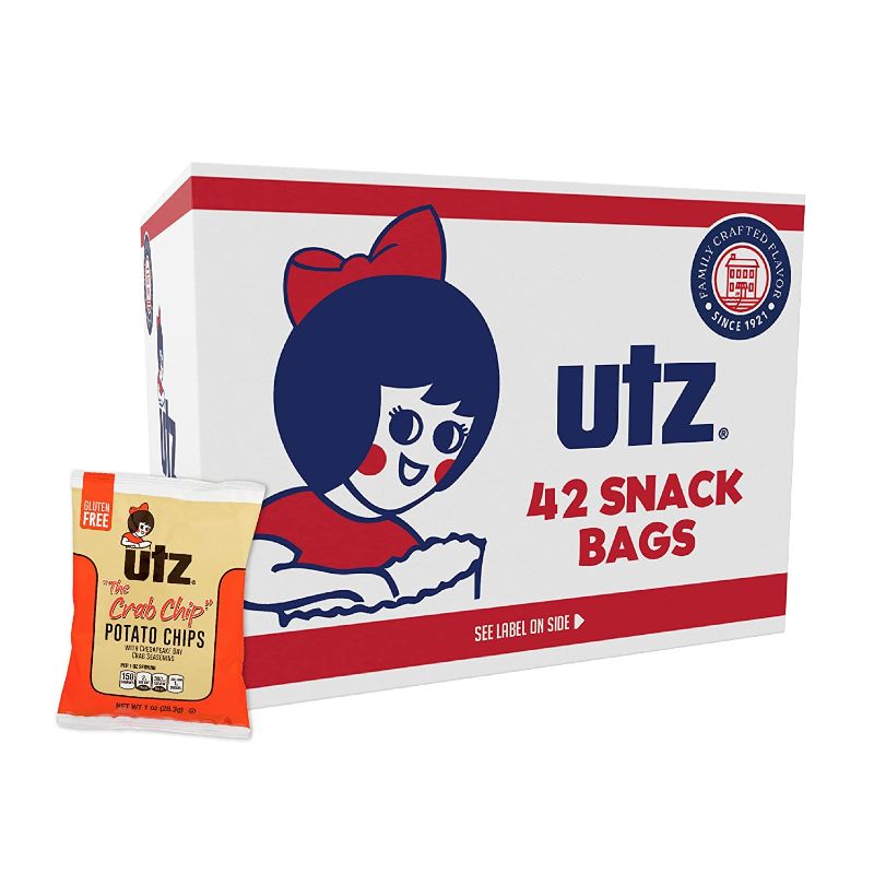 Photo 1 of 08 -21-23
Utz Crab Chips 1 oz. Bags, 42 Count, Crispy Fresh Potato Chips, Perfect for Vending Machines, Individual Snacks to Go, Trans-Fat Free
