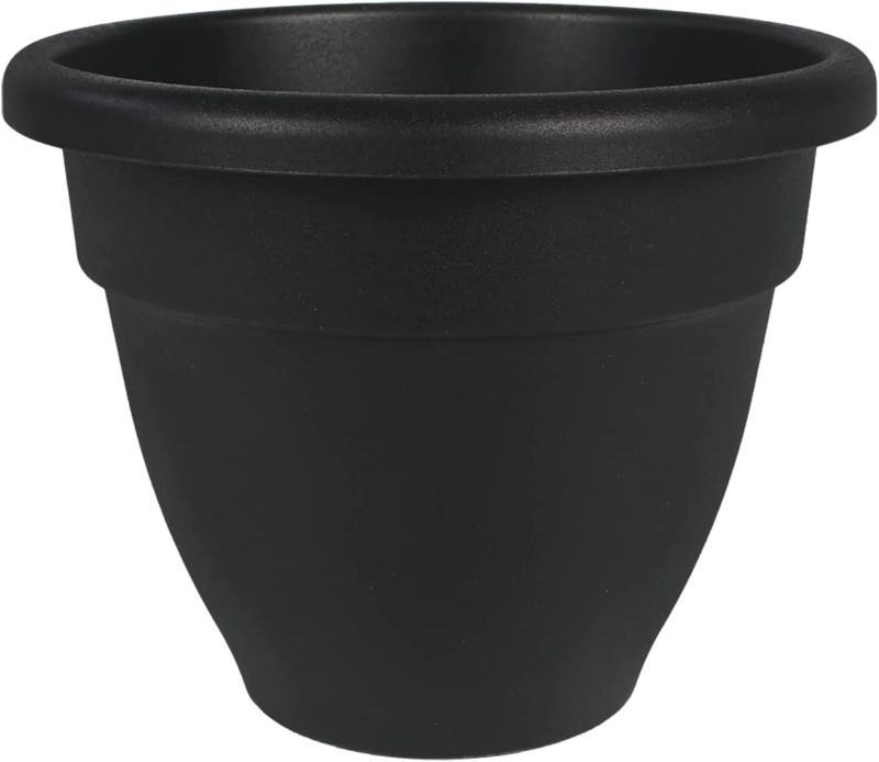 Photo 1 of 12 Inch Caribbean Planter - Lightweight Indoor Outdoor Plastic Plant Pot for Herbs and Flowers, Black