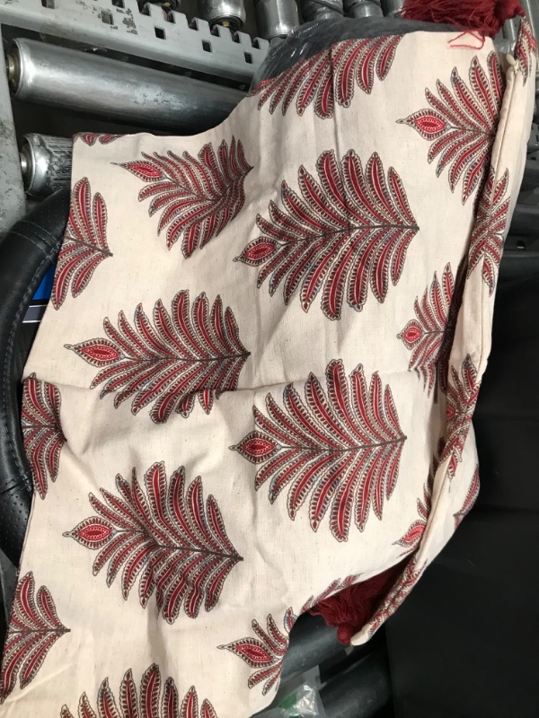 Photo 1 of Creative Co-Op Square Fern Frond Pillow Tassels Decorative Pillow Cover, 20" x 20", Red
