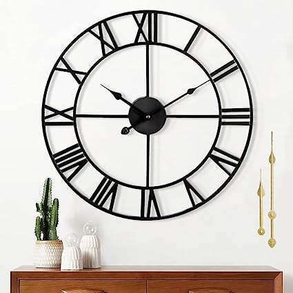 Photo 1 of 1st owned Large Wall Clock for Living Room Decor Silent Non-Ticking Decorative Wall Clock Roman Numerals Vintage Battery Operated for Kitchen Farmhouse Cafe Office Decor (Black, 32 Inches)
