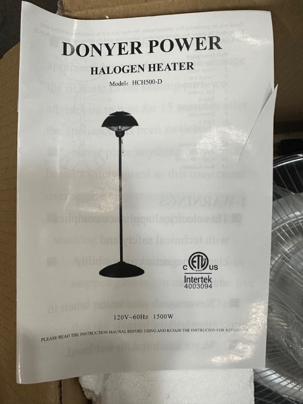 Photo 1 of DONYER POWER Electric Garden Patio Tall Standing Heater, Waterproof Outdoor&Indoor 1500W,Easy Assembly,black