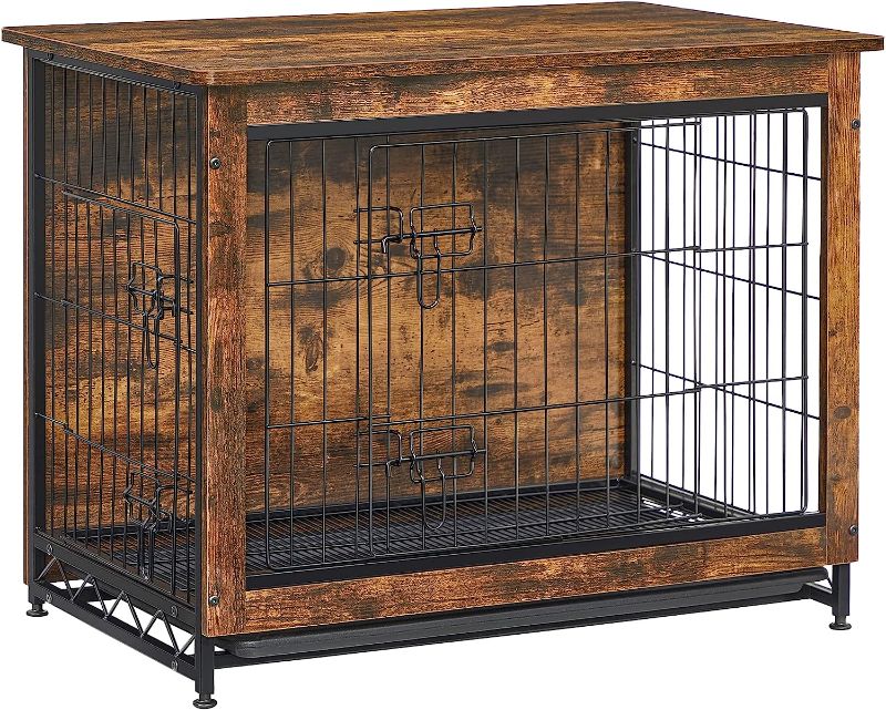 Photo 1 of  Dog Crate Furniture, Side End Table, Modern Kennel for Dogs IndoorHeavy-Duty Dog Cage with Multi-Purpose Removable Tray, Double-Door Dog House, Rustic Brown