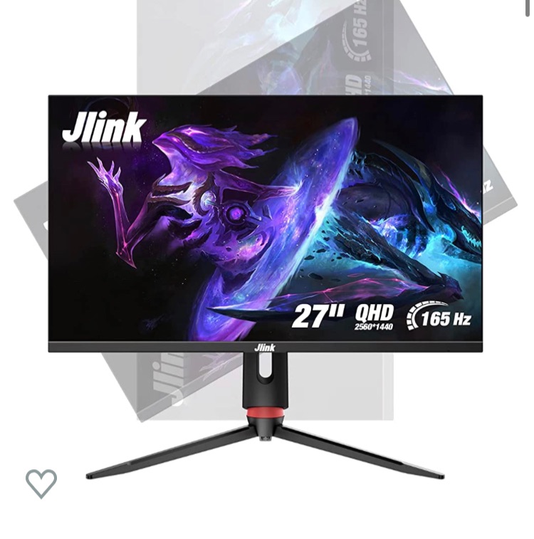 Photo 1 of Gaming Monitor - Jlink 27" 165Hz 1ms 1440P QHD (2560x1440) 106% sRGB Computer Monitor, Anti-Glare FreeSync G-sync HDR 2K VA Screen with HDMI DP USB, Tilt Swivel Height Pivot Adjustment, VESA Mountable