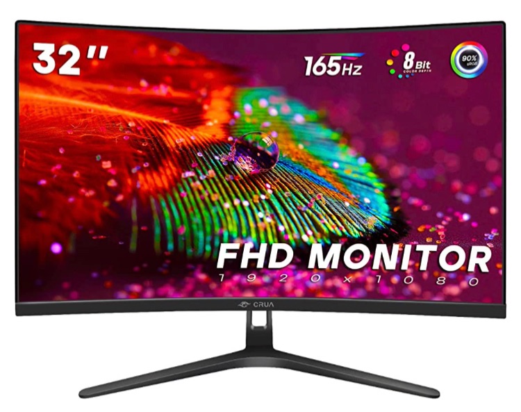 Photo 1 of CRUA 32" 144Hz/165Hz Curved Gaming Monitor,1800R Display,1ms(GTG) Response Time,Full HD 1080P for Computer,Laptop,ps4,Switch,Auto Support Freesync and Low Motion Blur,DP,HDMI Port-Black(Support VESA)