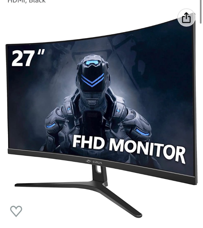 Photo 2 of Missing Accessories/Power cord**CRUA 27" 144hz/165HZ Curved Gaming Monitor, Full HD 1080P 1800R Frameless Computer Monitor, 1ms GTG with FreeSync, Low Motion Blur, Eye Care, VESA, DisplayPort, HDMI, Black