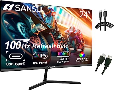 Photo 1 of SANSUI Monitor 24 inch 100Hz IPS USB Type-C FHD 1080P Computer Display Built-in Speakers HDMI DP HDR10 Game RTS/FPS Tilt Adjustable for Working and Gaming (ES-24X3 Type-C Cable & HDMI Cable Included)
