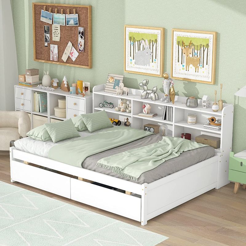 Photo 1 of **PARTS ONLY**
2 Storage Drawers Wood Day Beds with Side Bookcase, Twin Bed Frame White box 2 of 2 
