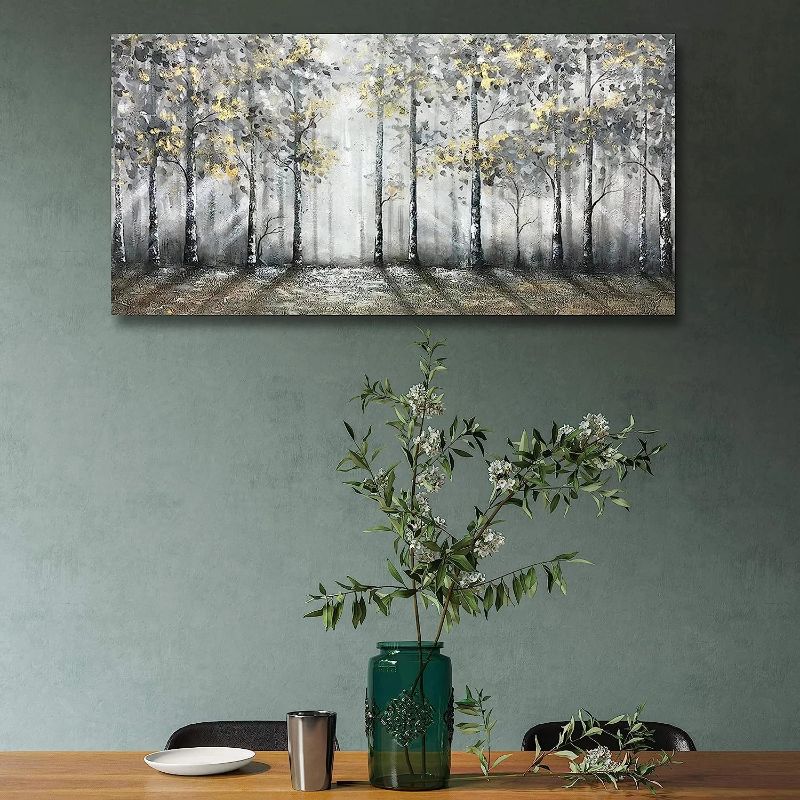 Photo 1 of  24x36 Inch Modern Impressionist Tree art 100% Hand Painted Canvas Wall art Oil Painting Large Paintings Gray Wall Decoration Acrylic Paint Knife Painting
