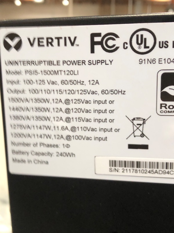 Photo 4 of Liebert PSI5 Lithium-Ion UPS - 1500VA 1350W 120V, Line Interactive AVR Mini Tower Sine Wave UPS, 0.9 Power Factor Uninterruptible Power Supply(Battery Backup) with Surge Protection(PSI5-1500MT120LI)
