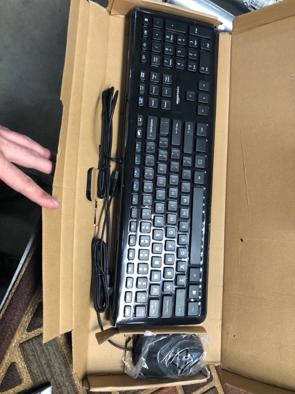 Photo 1 of AmazonBasics USB Wired Computer Keyboard and Wired Mouse Bundle Pack Bundle with AmazonBasics High-Speed 4K HDMI Cable - 6 Feet