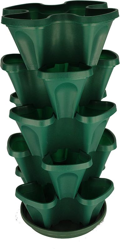 Photo 1 of ***DAMAGED***5-Tier Strawberry and Herb Garden Planter - Stackable Gardening Pots with 10 Inch Saucer (Hunter Green)