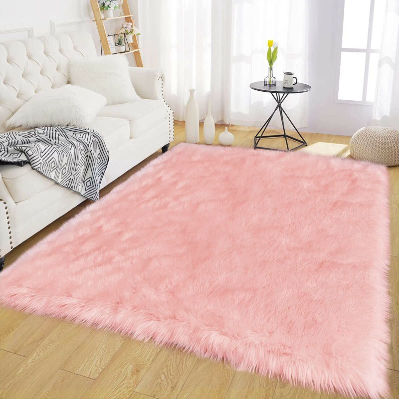 Photo 1 of ***UNDERSIDE STICKY,NEEDS CLEANING***Latepis Pink Fur Rug 5 x 8 ft Rectangle