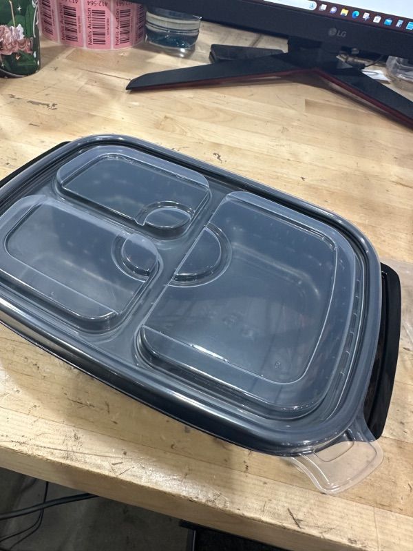 Photo 1 of Black Rectangular Divided Microwavable Heavy Weight Container with Lid 15ct