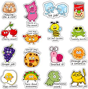 Photo 1 of 320Pieces Punny Rewards Stickers Punny Labels Motivational Stickers Inspiration Positive Accents Words Stickers Cartoon Animal Stickers Cute Incentive Stickers for Kids Teacher School Classroom 4pack