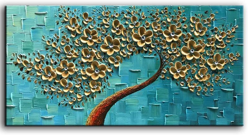 Photo 1 of 
YaSheng Art - 3D Golden Flowers Oil Painting , Oil Painting On Canvas Texture Palette Knife Flowers Tree Paintings Abstract Landscape Artwork Canvas Wall Art Living Room Bedroom Home Decor 6ft 